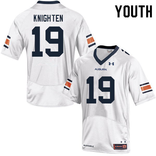 Auburn Tigers Youth Bydarrius Knighten #19 White Under Armour Stitched College 2021 NCAA Authentic Football Jersey BYL1674BW